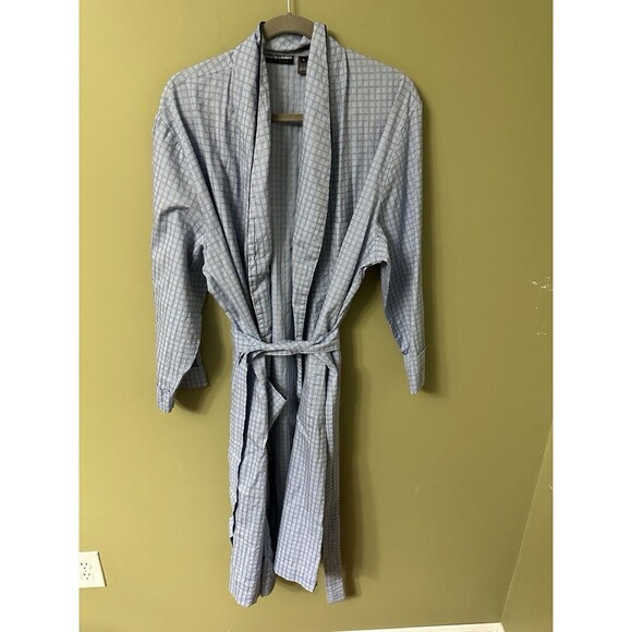 Bergdorf Goodman Men’s Robe Sz Large Blue Long Belted Cotton Vintage - Picture 1 of 8